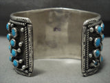 Opulent 'Snake Eyes Turquoise' Vintage Navajo Native American Jewelry Silver Bracelet-Nativo Arts