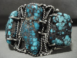 Opulent 'Spiderweb Dream' Vintage Navajo Chunky Turquoise Native American Jewelry Silver Bracelet Old-Nativo Arts