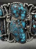 Opulent 'Spiderweb Dream' Vintage Navajo Chunky Turquoise Native American Jewelry Silver Bracelet Old-Nativo Arts