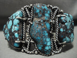 Opulent 'Spiderweb Dream' Vintage Navajo Chunky Turquoise Native American Jewelry Silver Bracelet Old-Nativo Arts