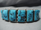 Opulent Squared Turquoise Vintage Native American Jewelry Navajo Sterling Silver Bracelet Old-Nativo Arts