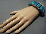Opulent Squared Turquoise Vintage Native American Jewelry Navajo Sterling Silver Bracelet Old-Nativo Arts