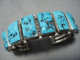 Opulent Squared Turquoise Vintage Native American Jewelry Navajo Sterling Silver Bracelet Old-Nativo Arts