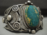 Opulent Twist Wire Vintage Navajo Pilot Mntn Turquoise Native American Jewelry Silver Bracelet-Nativo Arts