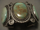 Opulent Very Early Vintage Navajo Natural Green Turquoise Native American Jewelry Silver Bracelet-Nativo Arts