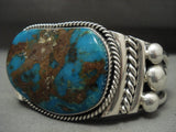 Opulent Very Rare Vintage Navajo 147 Gram Albert Lee Turquoise Native American Jewelry Silver Bracelet-Nativo Arts