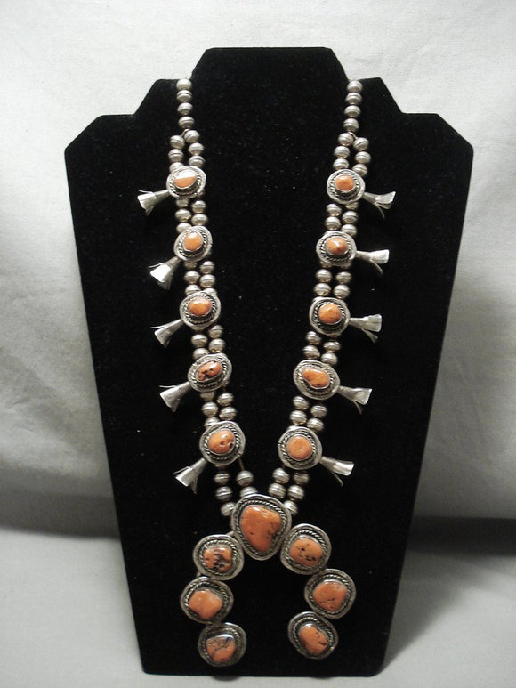 Opulent Vintage Biggest Vintage Navajo Native American Jewelry jewelry 'Natural Coral' Squash Blosom Necklace-Nativo Arts