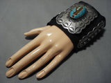 Opulent Vintage Native American Jewelry Navajo #8 Turquoise Sterling Silver Ketoh Bracelet Old-Nativo Arts