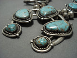 Opulent Vintage Native American Jewelry Navajo #8 Turquoise Sterling Silver Squash Blossom Necklace-Nativo Arts