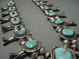 Opulent Vintage Native American Jewelry Navajo #8 Turquoise Sterling Silver Squash Blossom Necklace-Nativo Arts