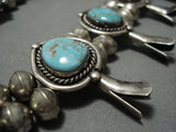 Opulent Vintage Native American Jewelry Navajo #8 Turquoise Sterling Silver Squash Blossom Necklace-Nativo Arts