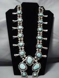 Opulent Vintage Native American Jewelry Navajo #8 Turquoise Sterling Silver Squash Blossom Necklace-Nativo Arts