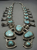 Opulent Vintage Native American Jewelry Navajo #8 Turquoise Sterling Silver Squash Blossom Necklace-Nativo Arts
