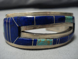 Opulent Vintage Native American Jewelry Navajo Aaron Toadlena Turquoise Inlay Sterling Silver Bracelet-Nativo Arts