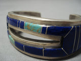 Opulent Vintage Native American Jewelry Navajo Aaron Toadlena Turquoise Inlay Sterling Silver Bracelet-Nativo Arts