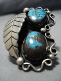 Opulent Vintage Native American Jewelry Navajo Bisbee Turquoise Sterling Silver Ring Old-Nativo Arts
