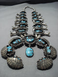 Opulent Vintage Native American Jewelry Navajo Bisbee Turquoise Sterling Silver Squash Blossom Necklace]-Nativo Arts
