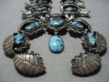 Opulent Vintage Native American Jewelry Navajo Bisbee Turquoise Sterling Silver Squash Blossom Necklace]-Nativo Arts