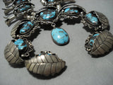 Opulent Vintage Native American Jewelry Navajo Bisbee Turquoise Sterling Silver Squash Blossom Necklace]-Nativo Arts