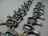 Opulent Vintage Native American Jewelry Navajo Bisbee Turquoise Sterling Silver Squash Blossom Necklace]-Nativo Arts