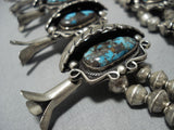 Opulent Vintage Native American Jewelry Navajo Bisbee Turquoise Sterling Silver Squash Blossom Necklace]-Nativo Arts