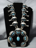 Opulent Vintage Native American Jewelry Navajo Bisbee Turquoise Sterling Silver Squash Blossom Necklace]-Nativo Arts