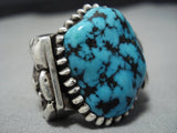 Opulent Vintage Native American Jewelry Navajo Huge Spiderweb Turquoise Sterling Silver Ring-Nativo Arts