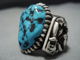 Opulent Vintage Native American Jewelry Navajo Huge Spiderweb Turquoise Sterling Silver Ring-Nativo Arts