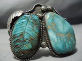 Opulent Vintage Native American Jewelry Navajo Royston Turquoise Leaf Sterling Silver Bracelet Cuff-Nativo Arts