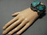 Opulent Vintage Native American Jewelry Navajo Royston Turquoise Leaf Sterling Silver Bracelet Cuff-Nativo Arts