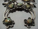 Opulent Vintage Native American Jewelry Navajo Royston Turquoise Sterling Silver Squash Blossom Necklace-Nativo Arts