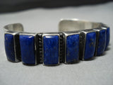 Opulent Vintage Native American Jewelry Navajo Squared Imperial Lapis Sterling Silver Bracelet-Nativo Arts