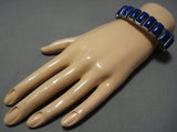Opulent Vintage Native American Jewelry Navajo Squared Imperial Lapis Sterling Silver Bracelet-Nativo Arts