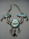 Opulent Vintage Native American Jewelry Navajo Turquoise Chunk Sterling Silver Necklace Old-Nativo Arts