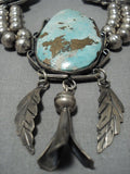 Opulent Vintage Native American Jewelry Navajo Turquoise Chunk Sterling Silver Necklace Old-Nativo Arts