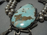 Opulent Vintage Native American Jewelry Navajo Turquoise Chunk Sterling Silver Necklace Old-Nativo Arts