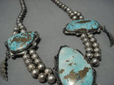 Opulent Vintage Native American Jewelry Navajo Turquoise Chunk Sterling Silver Necklace Old-Nativo Arts