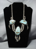 Opulent Vintage Native American Jewelry Navajo Turquoise Chunk Sterling Silver Necklace Old-Nativo Arts