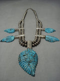 Opulent Vintage Native American Jewelry Navajo Turquoise Leaf Sterling Silver Squash Blossom Necklace-Nativo Arts