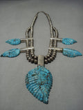 Opulent Vintage Native American Jewelry Navajo Turquoise Leaf Sterling Silver Squash Blossom Necklace-Nativo Arts