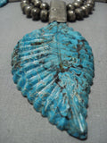 Opulent Vintage Native American Jewelry Navajo Turquoise Leaf Sterling Silver Squash Blossom Necklace-Nativo Arts
