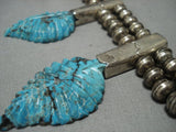 Opulent Vintage Native American Jewelry Navajo Turquoise Leaf Sterling Silver Squash Blossom Necklace-Nativo Arts
