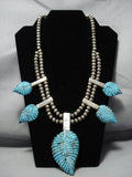 Opulent Vintage Native American Jewelry Navajo Turquoise Leaf Sterling Silver Squash Blossom Necklace-Nativo Arts