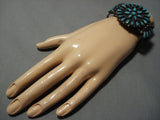 Opulent Vintage Native American Jewelry Navajo Turquoise Sterling Silver Cluster Bracelet Old-Nativo Arts