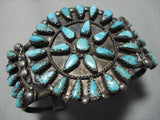 Opulent Vintage Native American Jewelry Navajo Turquoise Sterling Silver Cluster Bracelet Old-Nativo Arts