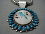 Opulent Vintage Native American Jewelry Navajo Zuni Blue Gem Turquoise Sterling Silver Necklace Old-Nativo Arts