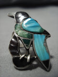 Opulent Vintage Native American Jewelry Navajo Zuni Turquoise Sterling Silver Bird Ring Old-Nativo Arts