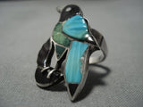 Opulent Vintage Native American Jewelry Navajo Zuni Turquoise Sterling Silver Bird Ring Old-Nativo Arts