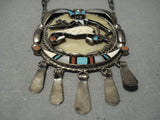 Opulent Vintage Native American Jewelry Zuni Turquoise Kachina Dancer Sterling Silver Inlay Necklace Old-Nativo Arts