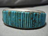 Opulent Vintage Native American Navajo #8 Turquoise Corn Row Inlay Sterling Silver Bracelet Old-Nativo Arts